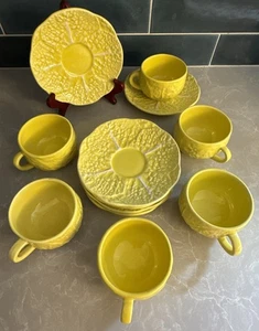 Secla Yellow Cabbage Ware Pottery Cups & Saucers 12 Pieces 6 Sets EUC - Picture 1 of 13