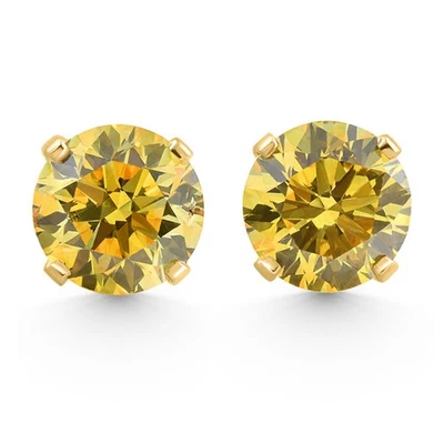 Pendientes de diamantes redondos amarillos de lujo de 0,40-1,00 quilates TW en oro de 14 k cultivados en laboratorio Foto 1 de 4