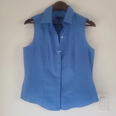 Talbots Light Blue Sleeveless Button-Down Collared Blouse Petite 10 Vest Shirt S - Image 1 of 4