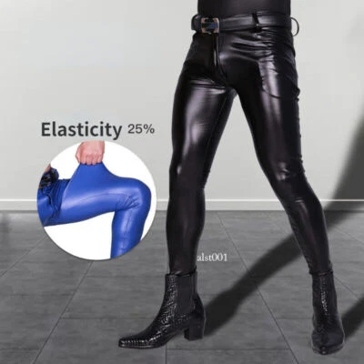 Mens High Elastic Matte Faux Latex Leggings Pants Trousers Skinny Slim Rock Punk - Image 1 of 4