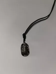 Scarab Pendant Necklace Gray Black Strap 17” Drop - Picture 1 of 7