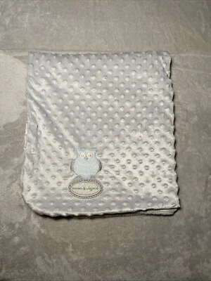 Blankets & Beyond Blue Owl Gray Minky Dot Blanket Reversible Velour Plush Lovey - Image 1 of 4