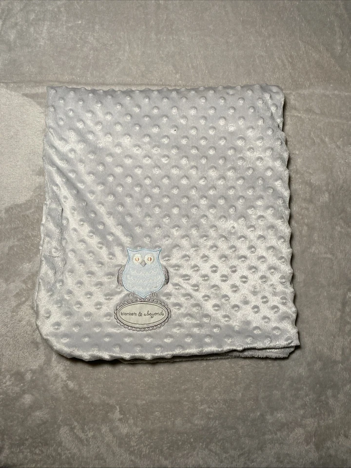 Blankets & Beyond Blue Owl Gray Minky Dot Blanket Reversible Velour Plush Lovey - Image 1 of 4