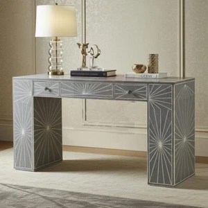 Bone Inlay Desk with Sunburst Inlay Gray | Luxury Desk | Living Room Furniture - Picture 1 of 10