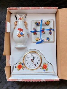 Colección porcelana 3 piezas MILLE FLEUR, reloj, jarrón + cenicero, usado - Imagen 1 de 4
