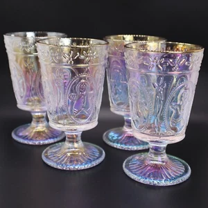Christmas Gingerbread design Iridiscent Footed Knobby Glass Goblets gold rim new - Picture 1 of 14