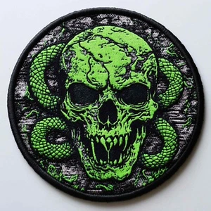 Skeleton Skull Snakes Logo Patch Iron On Applique Vest Clothing Biker Costume - Picture 1 of 19