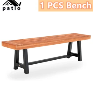 Outdoor Bench 63 in Wood Garden Bench Metal Leg Park Patio Dining Bench - Picture 1 of 8