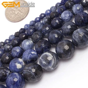 Cuentas sueltas redondas de sodalita azul de piedras preciosas naturales para hacer joyas hebra de 15" - Imagen 1 de 52