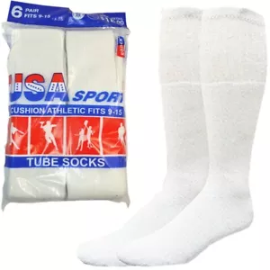 6 Paris Men's White Cotton Athletic Sports Tube Socks 30" Size 13-16 Big & Tall - Picture 1 of 2