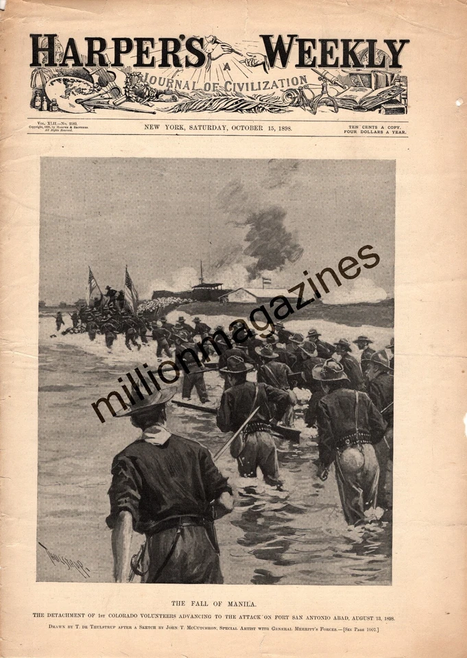 1898 Harper's Weekly October 15 - Manila Philippines Falls; Hero Negro troops; - Image 1 of 1