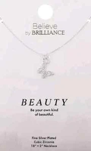 Believe By Brilliance Fine Silver Plated & Cubic Zirconia Butterfly 18" Necklace - Picture 1 of 2