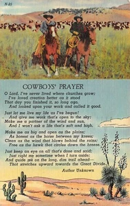 Inspirational Cowboy's Prayer Western Poem Phoenix,AZ Vtg 1947 Linen Postcard - Picture 1 of 2