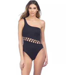 Kenneth Cole New York One Shoulder Cut Out Black One Piece Swimsuit Size XL NWTs - Picture 1 of 13