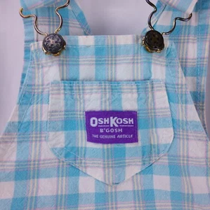 Vintage Oshkosh Bgosh Blue Overalls Girls Size 5/6 Cotton Plaid Pants - Picture 1 of 9