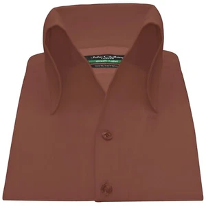 High Open Button-Down Collar Brown 100% Cotton Shirt for Men Party Style Unique - Picture 1 of 10