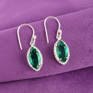 Lab Created Emerald Gemstone 925 Sterling Silver Handmade jewelry Earring Gift - Picture 1 of 3