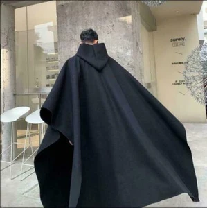Hombres Moda Con Capucha Mezcla de Lana Pulóver Gran Tamaño Capa Abrigo Nuestra ropa Negro - Imagen 1 de 12