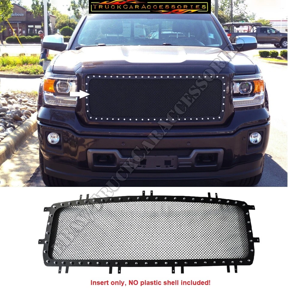 Ajuste 2014 14 2015 15 GMC Sierra 1500 malla negra remache tacos rejilla inserción recortada Foto 1 de 1