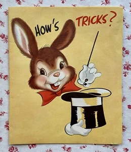 Tarjeta de felicitación vintage de mediados de siglo SIN USAR emergente Get Well conejo sombrero de conejo tarjeta de felicitación - Imagen 1 de 4