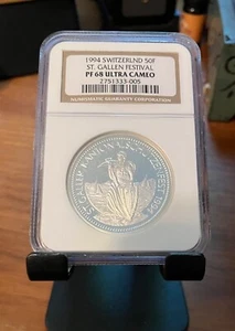 1994 50F Switzerland Proof Silver St Gallen Shooting Festival NGC PR68 UltraCAM - Picture 1 of 4