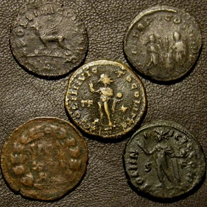 FIVE ANCIENT ROMAN COINS, 253-361 AD ~ GALLIENUS & GRIFFIN, ALL DECENT QUALITY - Picture 1 of 4