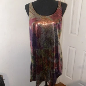 Betsey Johnson Vintage Y2K Taylor Swift Multi Micro Pailletten Tank Slip Dress Large - Bild 1 von 10