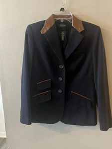 Ralph Lauren Blazer Wolle Wildlederbesatz Damen Jacke8/P Blau Mantel Ah - Bild 1 von 11