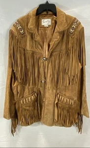 Scully Men Brown Solid Fringe Western Jacket Size 46R - Picture 1 of 6
