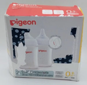 NEW Pigeon Glass Breastfeeding Baby Bottles 2-Pack 5oz/160ml 0+ Colic Prevention - Picture 1 of 2