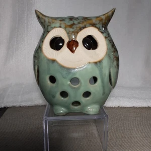 Green Ceramic Owl-Shaped Tea Light/Votive Candle Holder (i28) - Foto 1 di 14