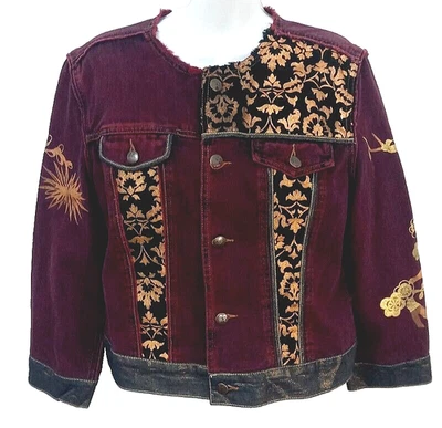 Chaqueta vaquera Express adornada para mujer L grande BOHO púrpura negro dorado Foto 1 de 4