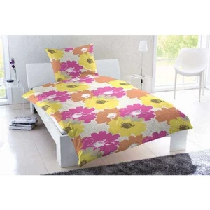Microfaser Bettwäsche Set Blumen Gelb Pink 135x200 + 80x80 cm - Bild 1 von 1