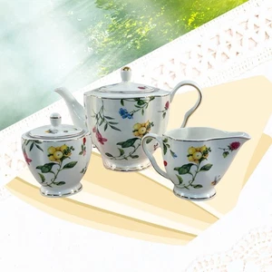Grace Teaware Floral and Fruit Porcelain Creamer Sugar & Teapot New - Picture 1 of 10