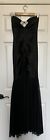 Cache Mermaid Black bodycon satin Fishtail prom formal party dress gown sz 10