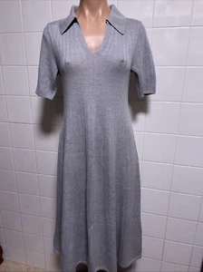 Banana Republic kleines Pulloverkleid grau gerippter Kragen Kurzarm Merinowolle - Bild 1 von 6