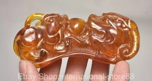 3.8“Old China Hongshan Culture amber carving Pixiu dragon beast Play ball statue - Picture 1 of 4