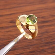 Natural Peridot Gemstone with 925 Sterling Silver Gold Plated Ring For Men's #19