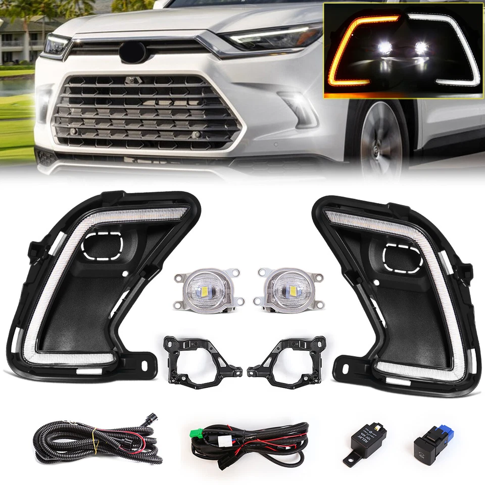 For Toyota Grand Highlander 2024-2025 LED DRL Fog Lamp Kit w/ Turn Driving Light — 第 1/4 张图片
