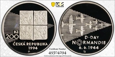 1994 Czech Republic Silver 200 Korun Normandy Landings Planes - PCGS PR 69 DCAM - Image 1 of 3