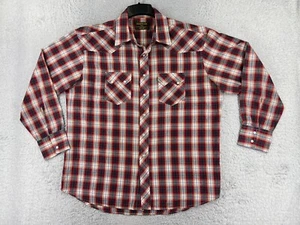 Rustler Shirt Mens Extra Large Red Black Plaid Metallic Pearl Snap Western - Picture 1 of 14