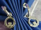 CLADDAGH 1 1/8" dangling Hoop 0.925 Sterling Silver estate pierced post earrings