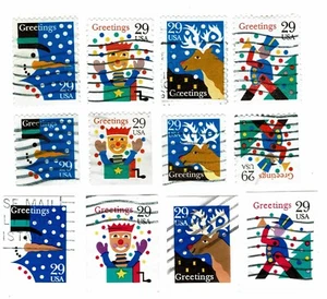 SCOTT 2791 - 2802 - 3 COMPLETE SETS OF CHRISTMAS GREETINGS - USED - OFF PAPER - Picture 1 of 1