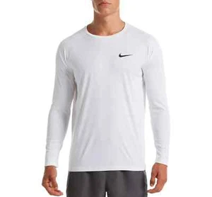 Camisa de natación Nike Hydroguard de manga larga para hombre Rashguard blanca NESSA587-100 NUEVA CON ETIQUETAS - Imagen 1 de 3