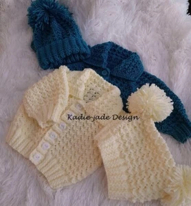 Baby Knitting Pattern #139 - Cardigan & 2 varieties of hats set 0-3/3-6m Baby - Picture 1 of 4