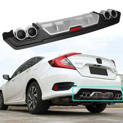 Difusor de parachoques inferior trasero doble punta de escape decoración para Honda Civic 2016 2017 2018 Foto 1 de 4