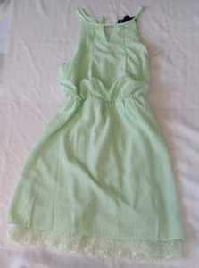 Blue Rain Spaghetti Strap Lined Dress Halter Elastic Waist Sz S Lace Trim Green - Picture 1 of 14