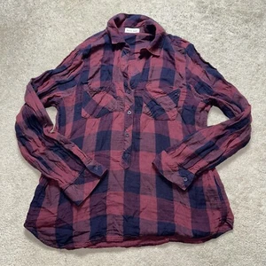 Bella Dahl Plaid Flannel 1/2 Button Up Shirt Womens XL Red Blue Tunic Casual USA - Picture 1 of 11