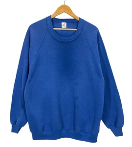 Vintage 80's Faded Blank Blue Raglan Sweatshirt 2XL - Picture 1 of 4
