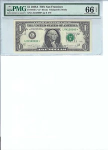 1988 $1 FRN FR1916-L* PMG 66 EPQ, San Francisco * Note S/N L04120000*!!! - Picture 1 of 2